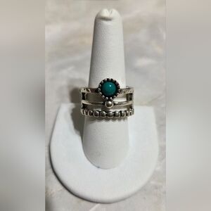 Sterling Silver Turquoise Stackable Ring Set - Green Stone